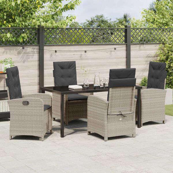 vidaXL Dārza ēdamgalds ar spilvenu 5 pcs Gai&scaron;i pelēks poliratāns