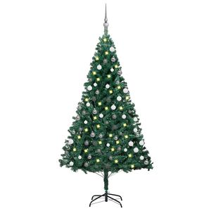vidaXL izgaismota mākslīgā Ziemassvētku egle ar rotājumiem, 150cm, PVC
