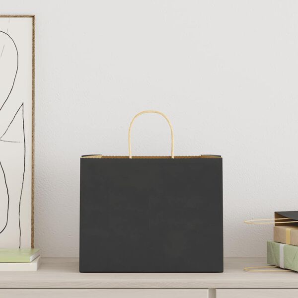 vidaXL papīra maisiņi 250 gab. ar rokturiem, melni, 32x22x24 cm