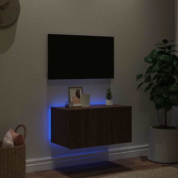 vidaXL TV plaukti ar LED lampiņām, 60x35x31 cm, brūna ozolkoka