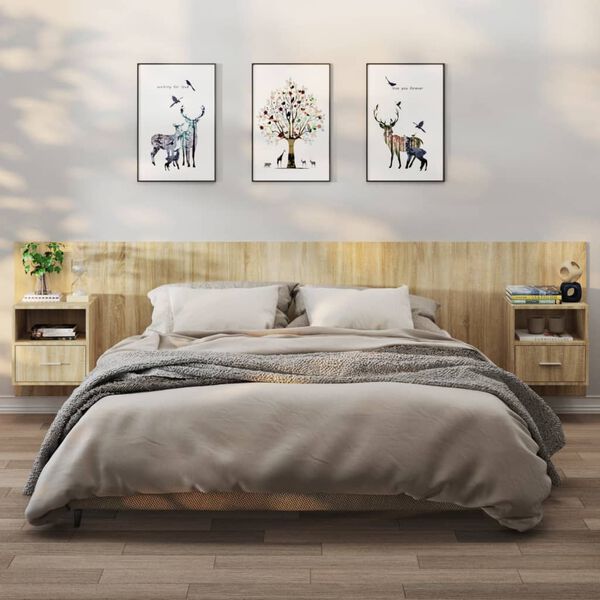 vidaXL sienas naktsskapī&scaron;i, 2 gab., ozolkoka krāsa