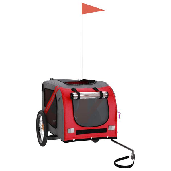 vidaXL mājdzīvnieku velo piekabe, sarkana ar pelēku, audums, dzelzs