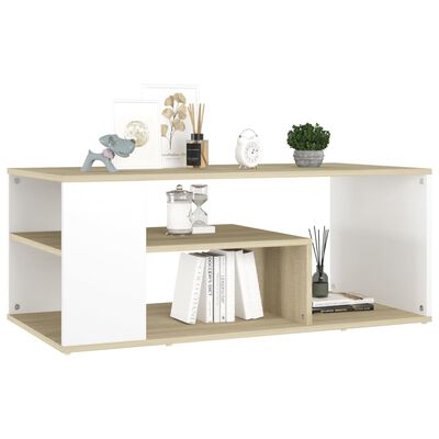 vidaXL kafijas galdiņš, balta un ozolkoka krāsa, 100x50x40 cm
