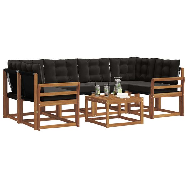 vidaXL Āra dīvānu komplekts ar spilvenu 7 pcs Dabīgs un melns