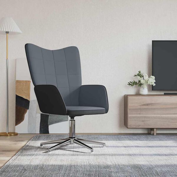 vidaXL atpūtas krēsls, tum&scaron;i pelēks, samts un PVC