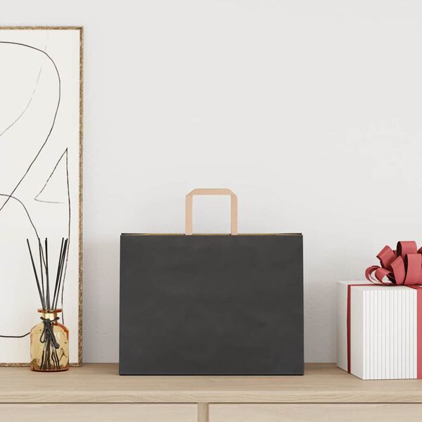 vidaXL papīra maisiņi 50 gab. ar rokturiem, melni, 32x17x25 cm