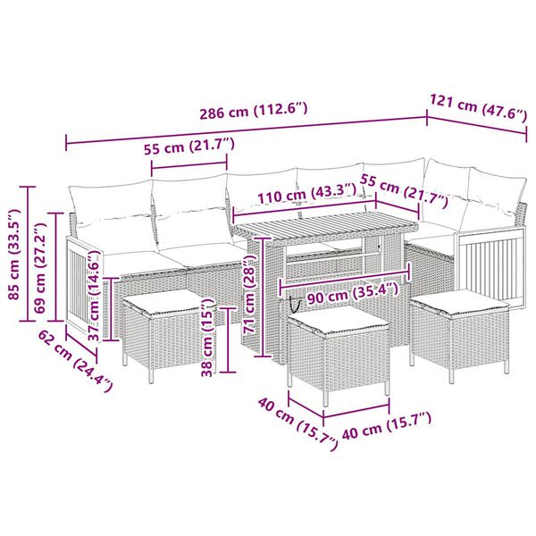 vidaXL Dārza dīvānu komplekts ar spilvenu 10 pcs bē&scaron;a un gai&scaron;i pelēka