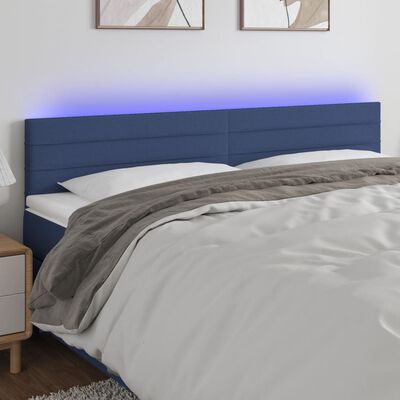 vidaXL gultas galvgalis ar LED, 180x5x78/88 cm, zils audums
