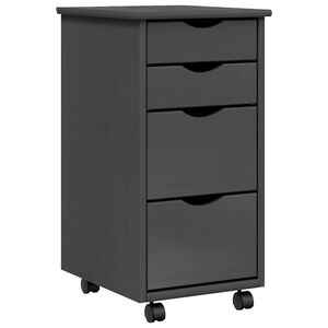 vidaXL skapis ar atvilktnēm un ritenī&scaron;iem MOSS, pelēks, priedes koks