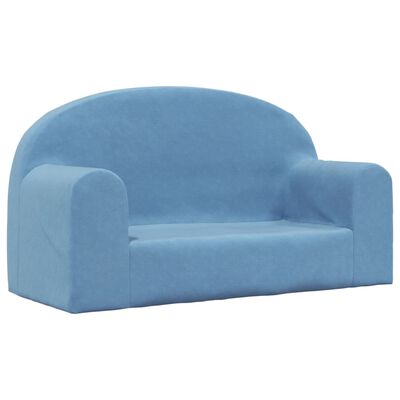 vidaXL divvietīgs bērnu dīvāns, zils, mīksts plīšs