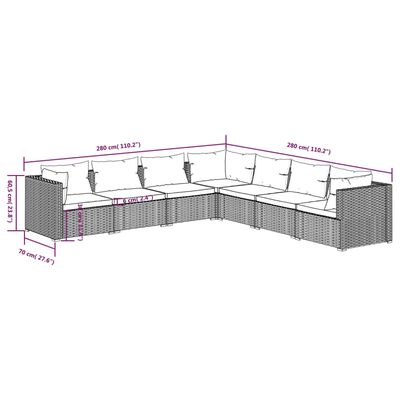 vidaXL 7-daļīgs dārza mēbeļu komplekts, matrači, brūna PE rotangpalma