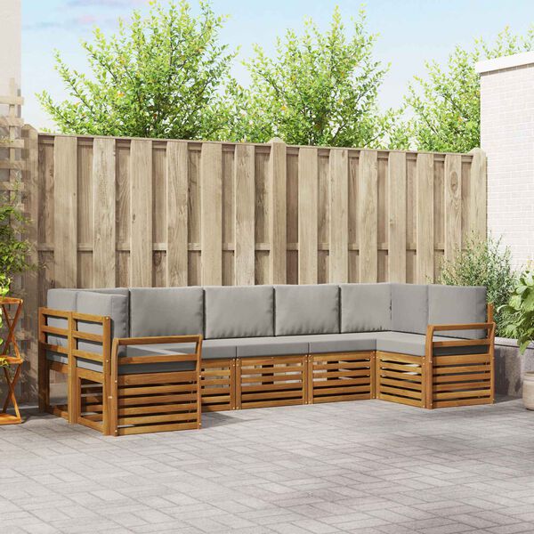 vidaXL Dīvāna komplekti ar spilvenu 7 pcs Dabīgs un gai&scaron;i pelēks