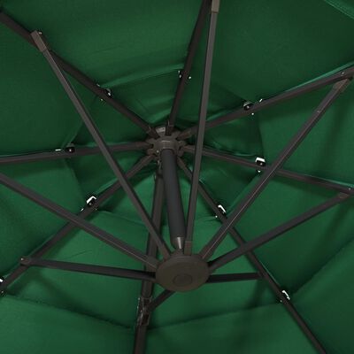 vidaXL 4-līmeņu saulessargs ar alumīnija kātu, 3x3 m, zaļš