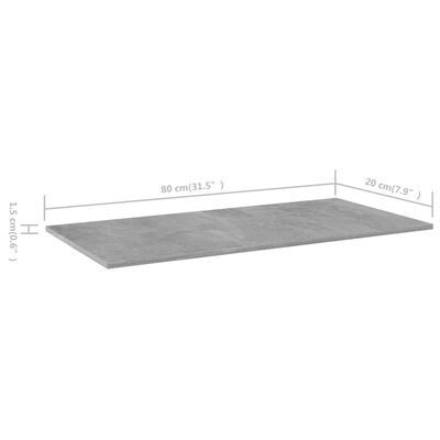 vidaXL plauktu dēļi, 8 gab., betonpelēki, 80x20x1,5cm, skaidu plāksne