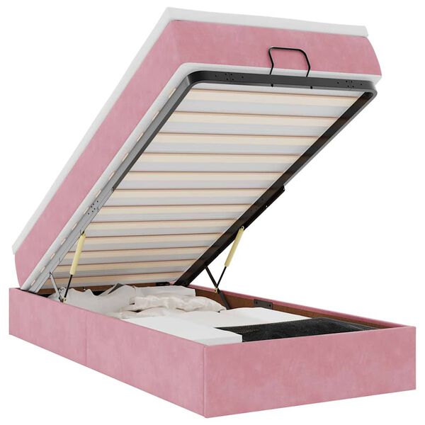 vidaXL Osmaņu gultas rāmis ar matrača rozā 90x190cm samts