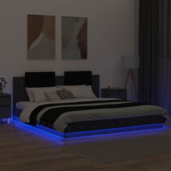 vidaXL Gultas rāmis ar atzveltni Melns ozolkoks 180 x 200 cm