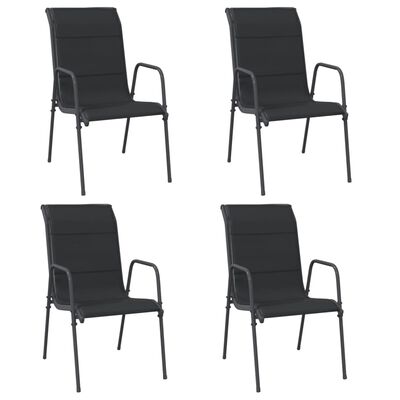vidaXL dārza krēsli, 4 gab., tērauds, tekstilēns, melni