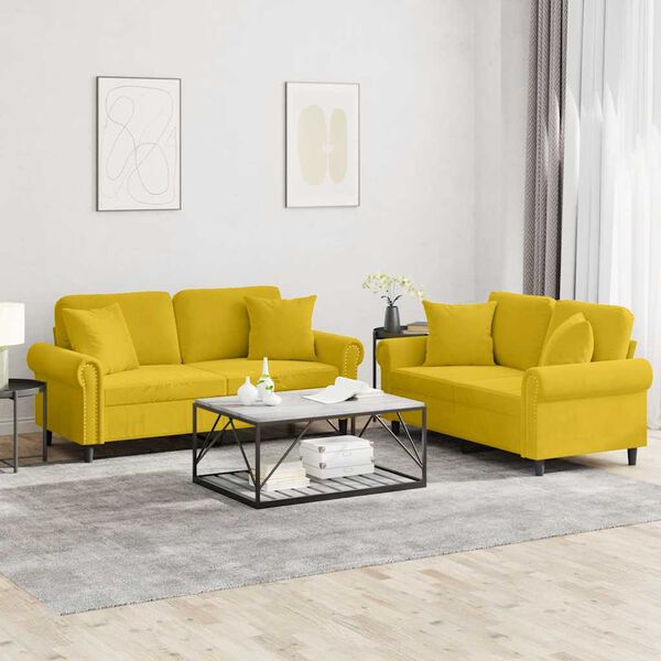 vidaXL divdaļīgs dīvānu komplekts ar spilveniem, dzeltens samts