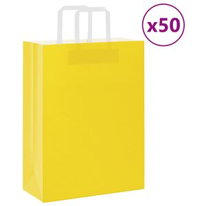 vidaXL papīra maisiņi 50 gab. ar rokturiem, dzelteni, 26x12x35 cm