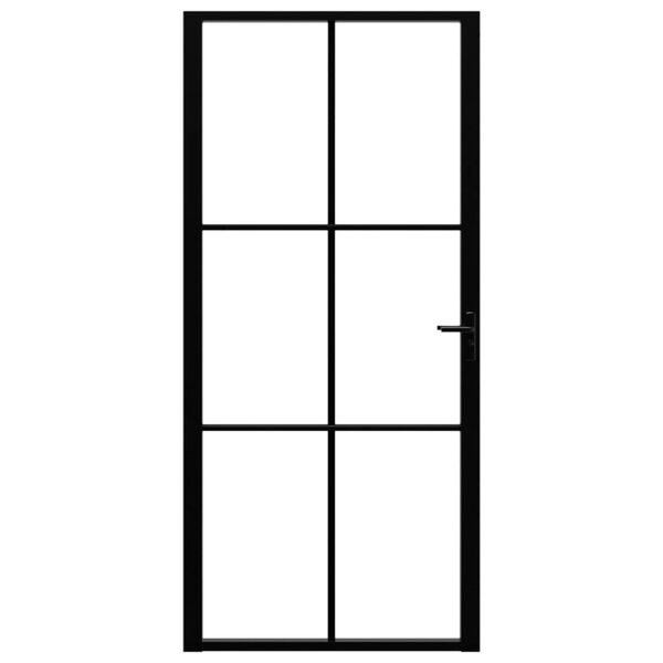 vidaXL iekšdurvis, 93x201,5 cm, ESG stikls, melns alumīnijs