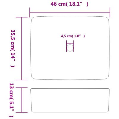 vidaXL izlietne, liekama uz virsmas, melna, taisnstūra, 46x35,5x13 cm