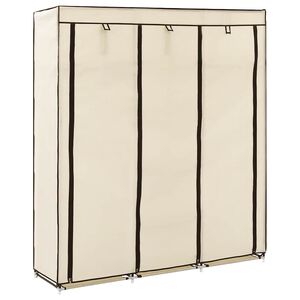 vidaXL auduma skapis ar nodalījumiem un stieņiem, bē&scaron;s, 150x45x175 cm
