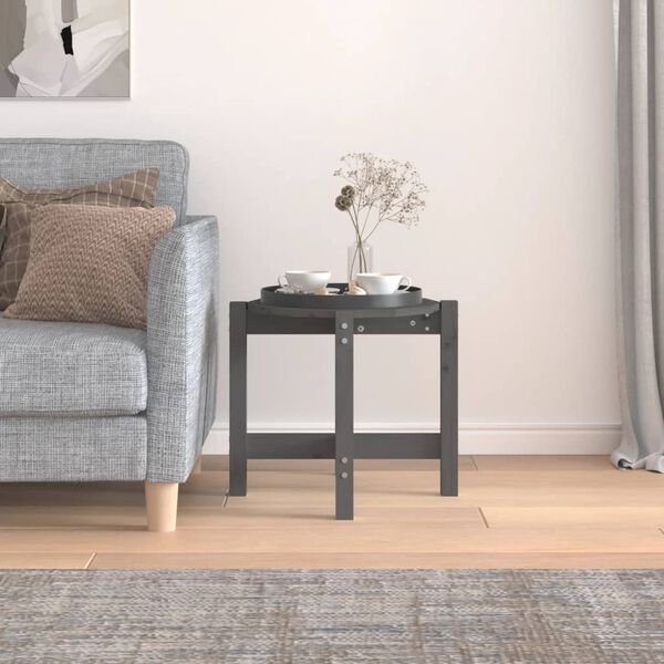 vidaXL kafijas galdiņ&scaron;, pelēks, &Oslash; 52,5x45 cm, priedes masīvkoks