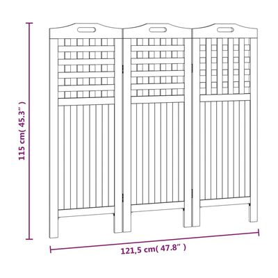 vidaXL 3-paneļu istabas aizslietnis, 121,5x2x115cm, akācijas masīvkoks