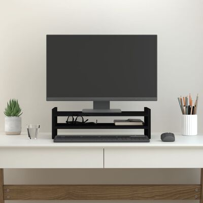 vidaXL monitora paliktnis, melns, 50x27x15 cm, priedes masīvkoks
