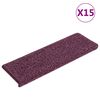 vidaXL kāpņu paklājiņi, 15 gab., 65x21x4 cm, tum&scaron;i violeti, taisnstūrveida mala