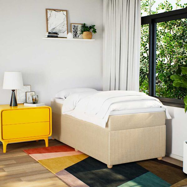 vidaXL atsperu gultas rāmis ar matraci, krēmkrāsas, 90x200 cm, audums