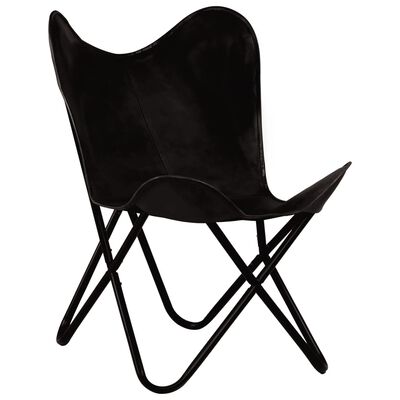 vidaXL tauriņa formas krēsli bērniem, 2 gab., melna dabīgā āda