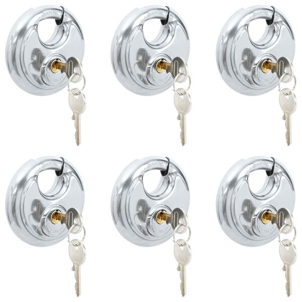 vidaXL Discus Lock ar atslēgām 6 pcs Sudraba 8 x 2.8 x 8 cm