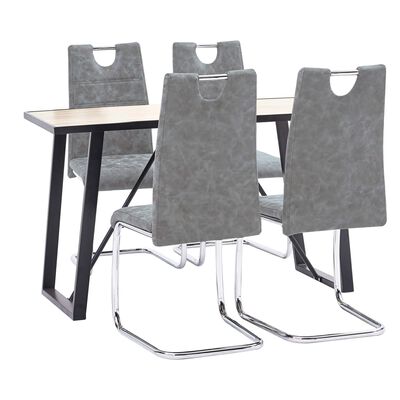 vidaXL virtuves galds un 4 krēsli, pelēka mākslīgā āda