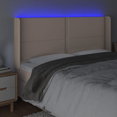 vidaXL gultas galvgalis ar LED, 163x16x118/128 cm, kapučīno
