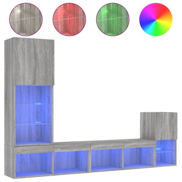 vidaXL 4-daļīgs TV skapī&scaron;u komplekts ar LED, pelēka ozola