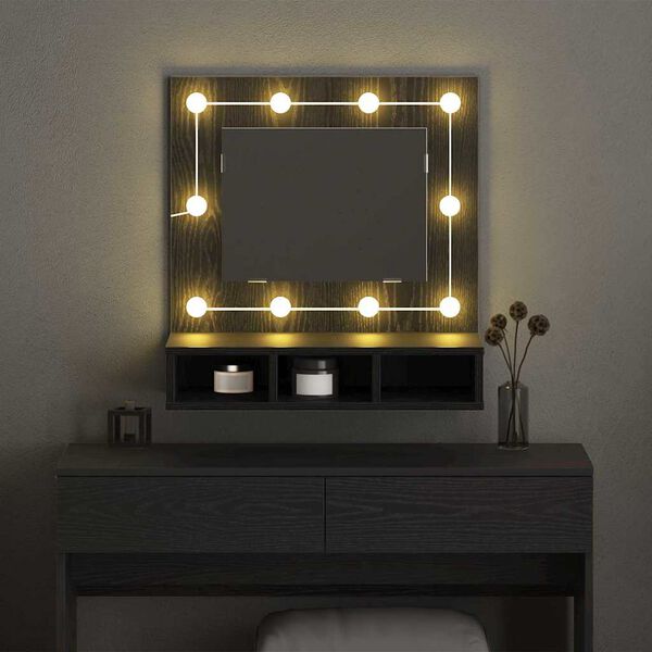 vidaXL Spoguļu skapis ar plauktu Melns ozolkoks 60 x 31,5 x 62 cm