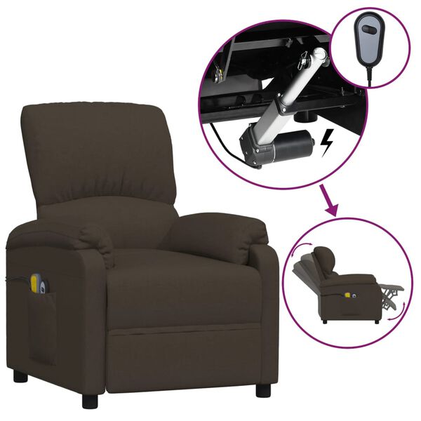 vidaXL elektrisks masāžas krēsls, tumši brūns audums