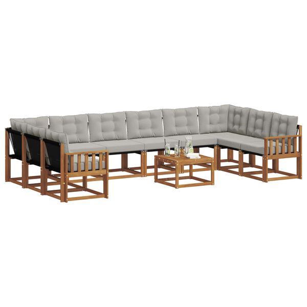 vidaXL Āra dīvānu komplekts ar spilvenu 11 pcs Dabīgs un gai&scaron;i pelēks