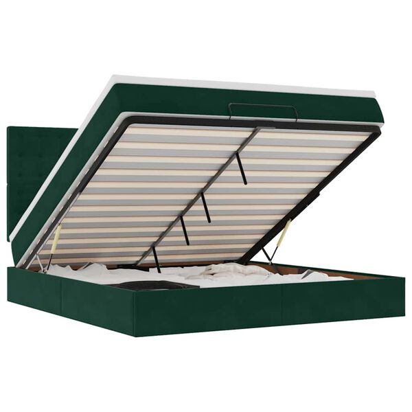 vidaXL Osmaņu gultas rāmis ar matračiem tum&scaron;i zaļ&scaron; 180x200cm audums