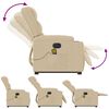 vidaXL elektrisks masāžas krēsls, paceļams, krēmkrāsas audums