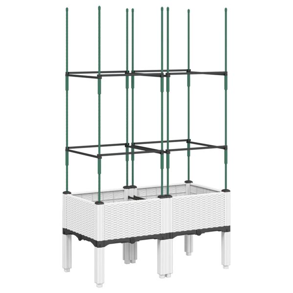 vidaXL dārza puķu kaste ar &scaron;paleru, balta, 80x40x142,5 cm, PP