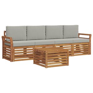 vidaXL Āra dīvānu komplekts ar spilvenu 5 pcs Dabīgs un gai&scaron;i pelēks