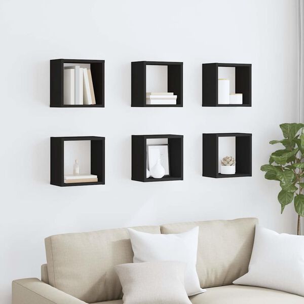 vidaXL kuba formas sienas plaukti, 6 gab., 26x15x26 cm, melni