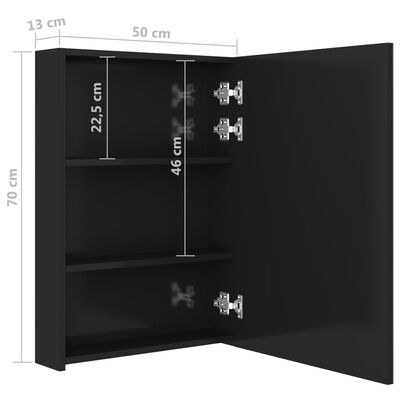vidaXL vannasistabas skapītis ar spoguli un LED, 50x13x70 cm, melns
