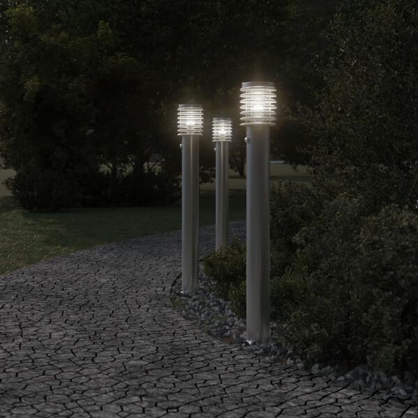 vidaXL āra zemes lampa ar sensora sudrabaina 110 cm nerūsējošs tērauds