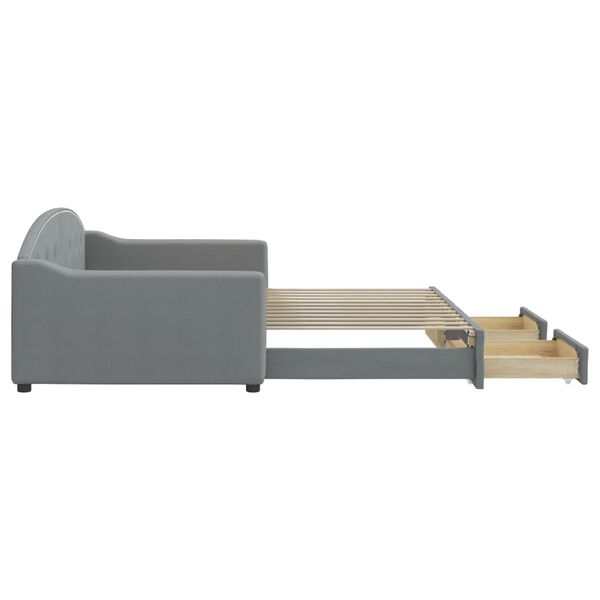 vidaXL izvelkams dīvāns ar atvilktnēm, gai&scaron;i pelēks, 100x200cm, audums