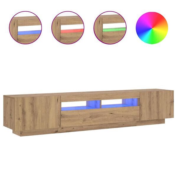 vidaXL televizora skapis ar LED gaismām amatnieks ozols 200x35x40 cm