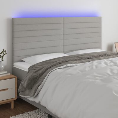 vidaXL gultas galvgalis ar LED, 180x5x118/128 cm, gaiši pelēks audums