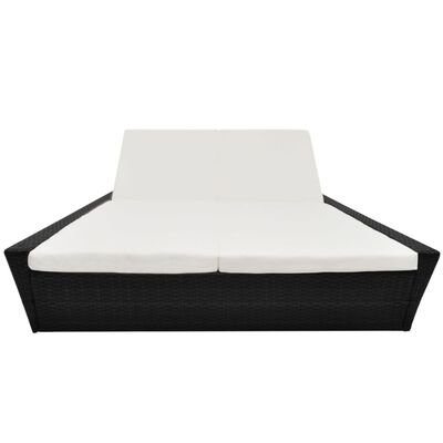 vidaXL dārza atpūtas gulta ar matraci, melna PE rotangpalma
